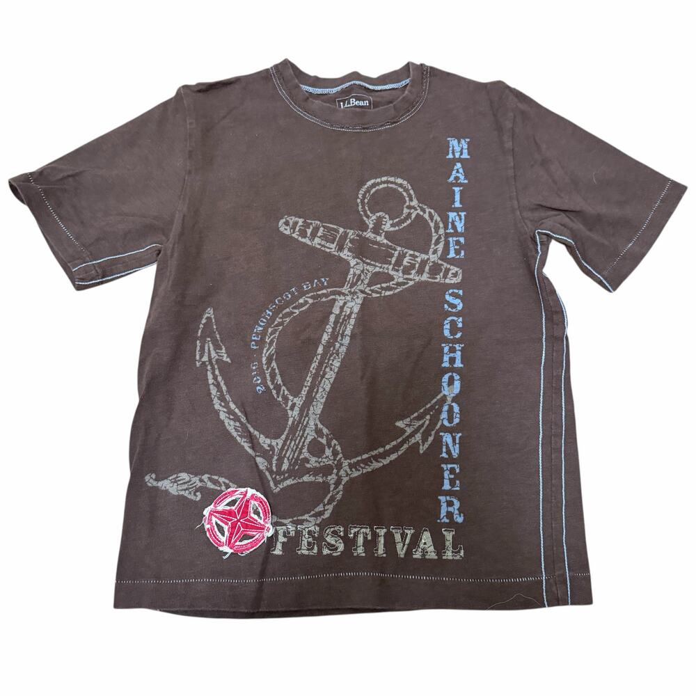 LL Bean Brown Anchor Short Sleeve T Shirt Sz S 8 Boys